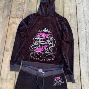 Vintage Y2K Juicy Couture Velour Tracksuit Black Bedazzled